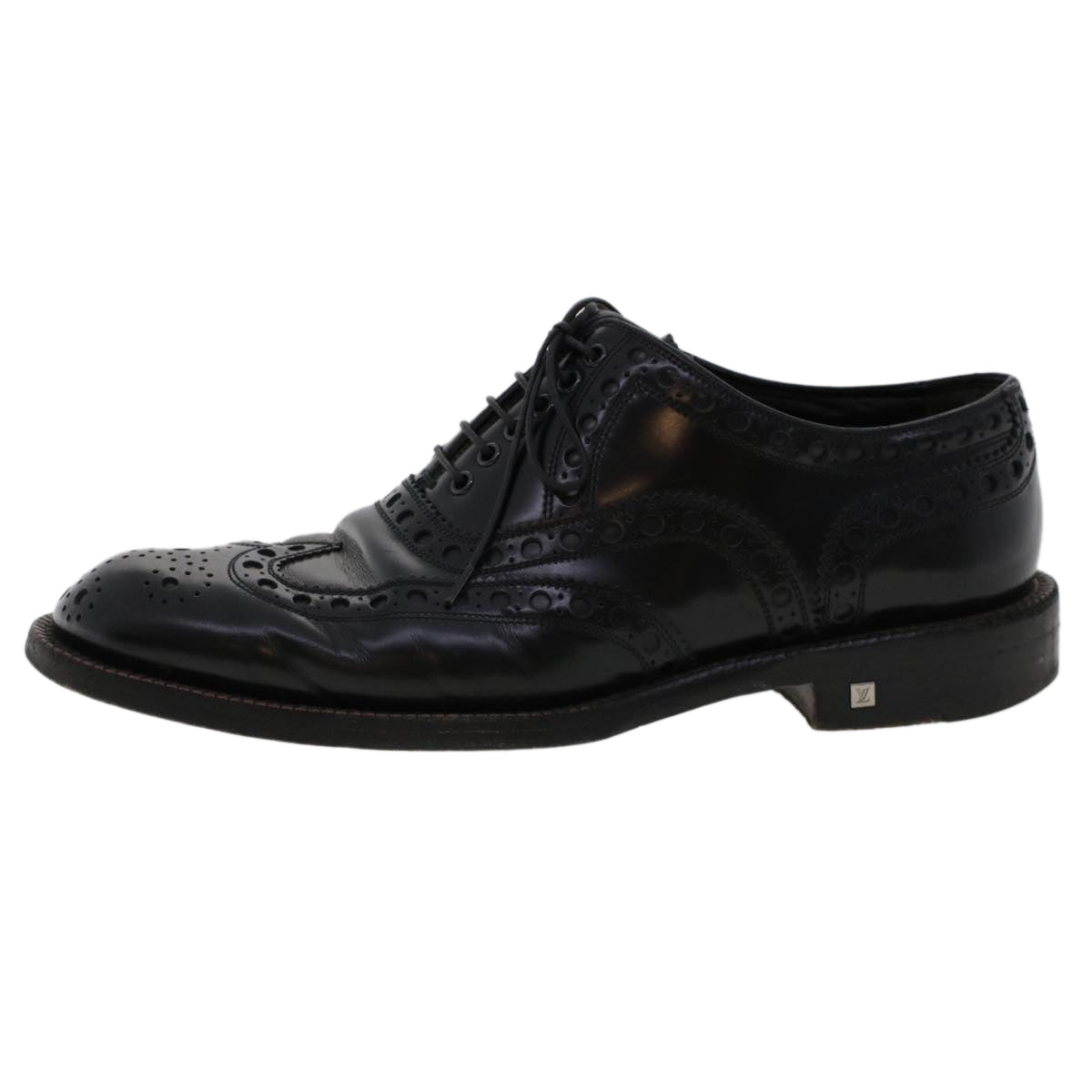 LOUIS VUITTON Wing Tip Medallio Shoes Leather 5.5 M Black MP3136 LV Auth ak214