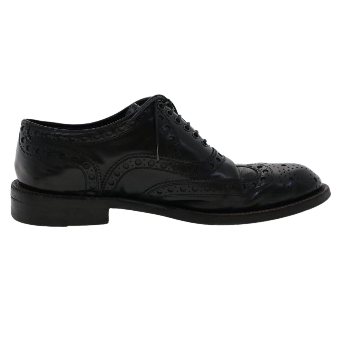 LOUIS VUITTON Wing Tip Medallio Shoes Leather 5.5 M Black MP3136 LV Auth ak214