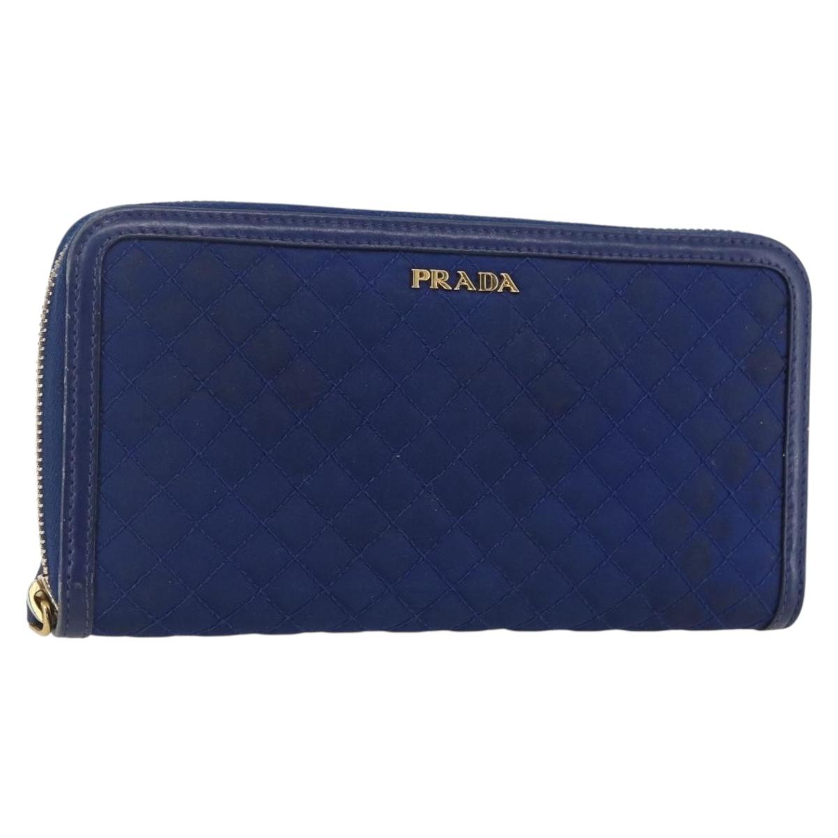 PRADA Wallet Leather Nylon Blue Gold Auth am10008