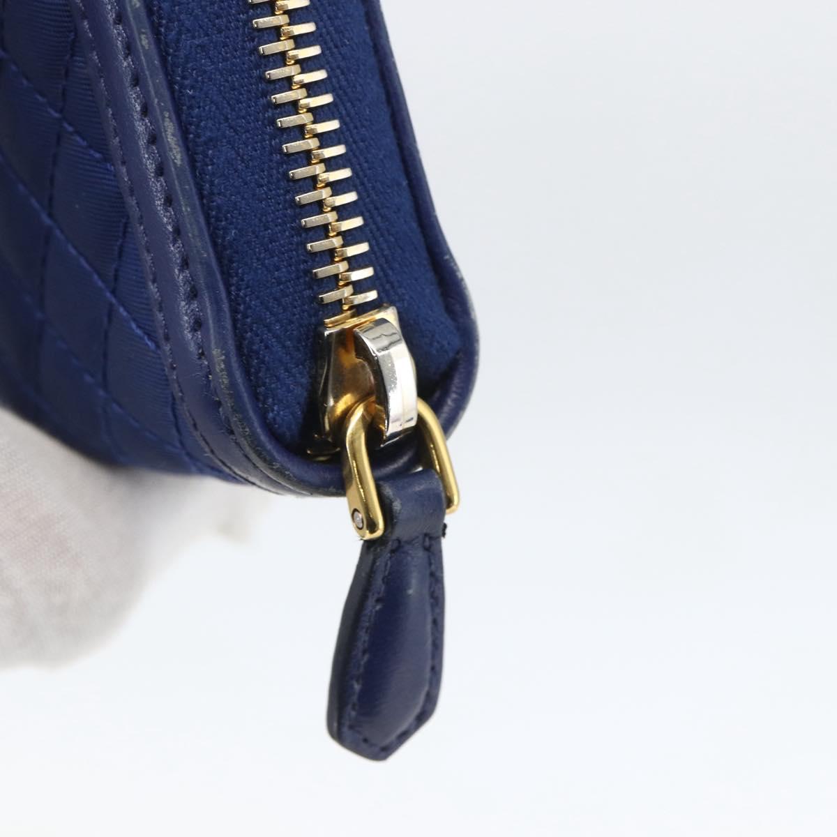 PRADA Wallet Leather Nylon Blue Gold Auth am10008