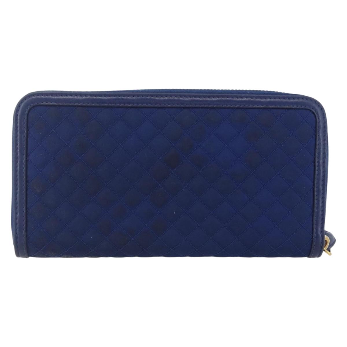 PRADA Wallet Leather Nylon Blue Gold Auth am10008
