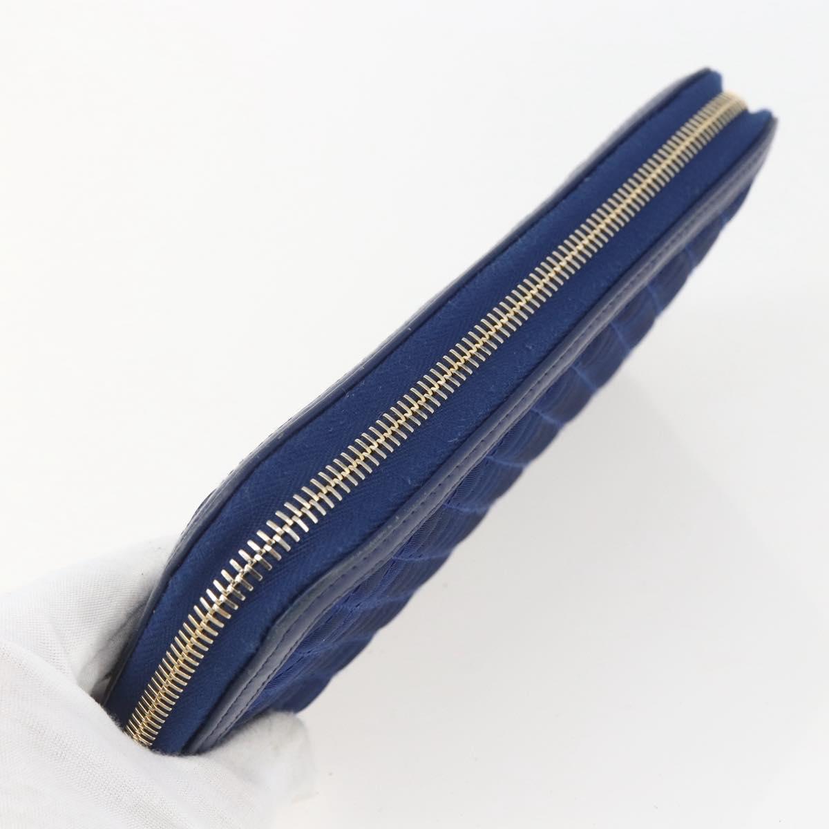 PRADA Wallet Leather Nylon Blue Gold Auth am10008
