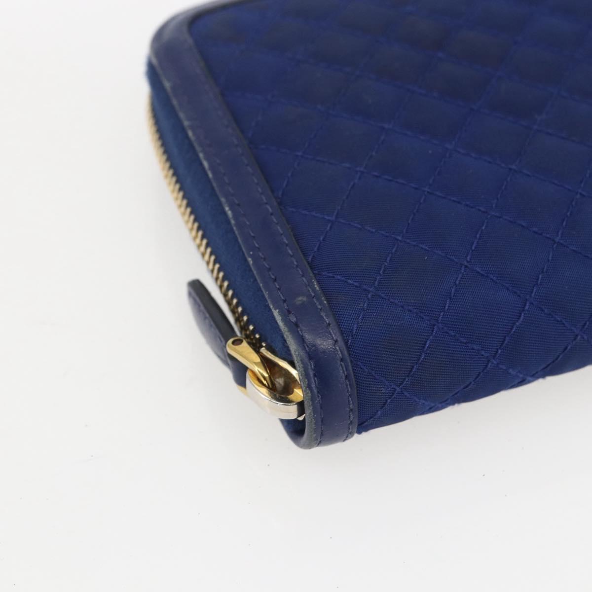 PRADA Wallet Leather Nylon Blue Gold Auth am10008