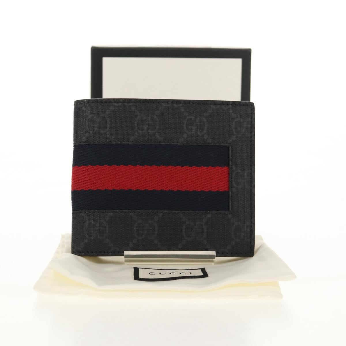 GUCCI GG Supreme Sherry Line Wallet PVC Black Navy 408826 Auth am10010V