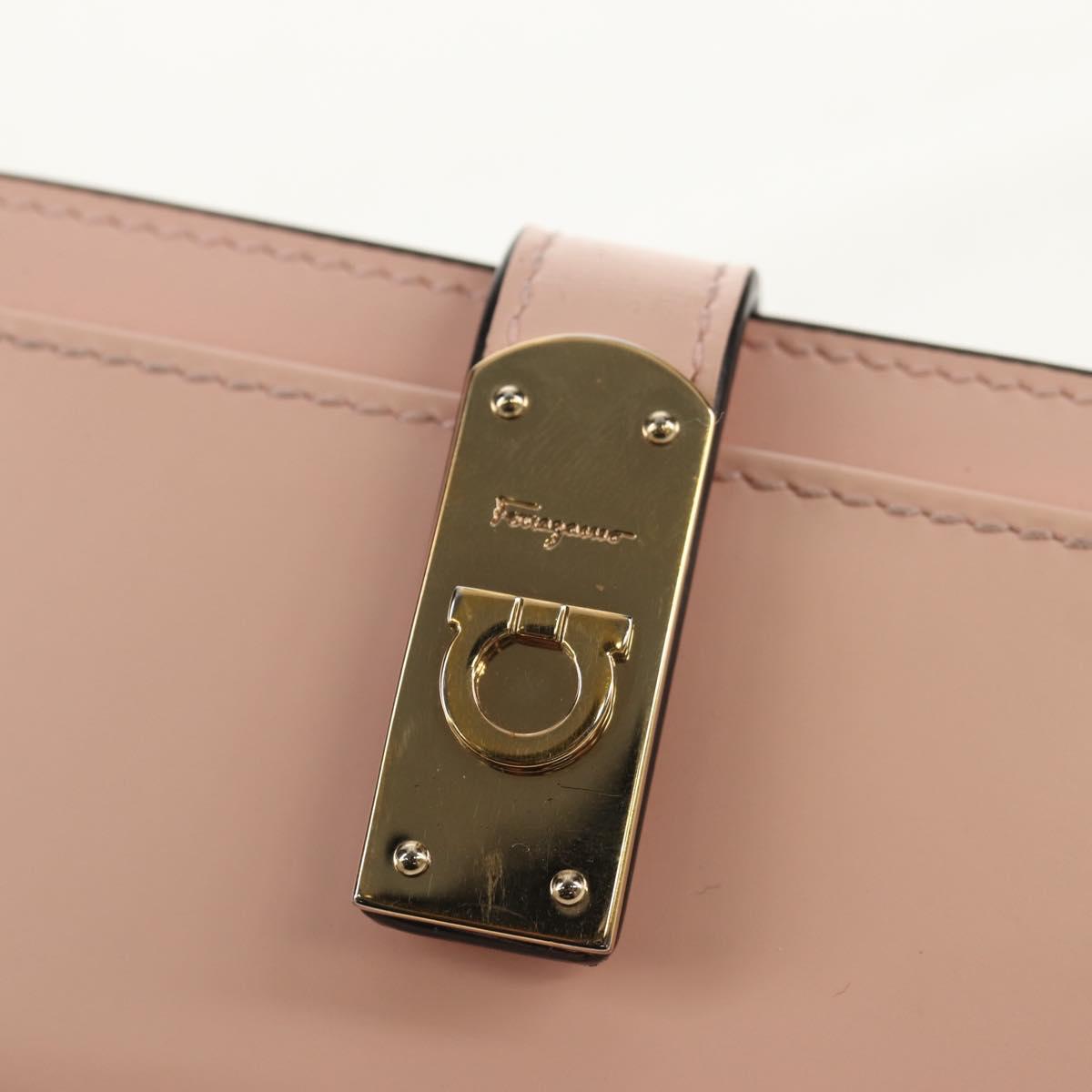 Salvatore Ferragamo Gancini Card Case Leather Pink Gold Auth am10013V