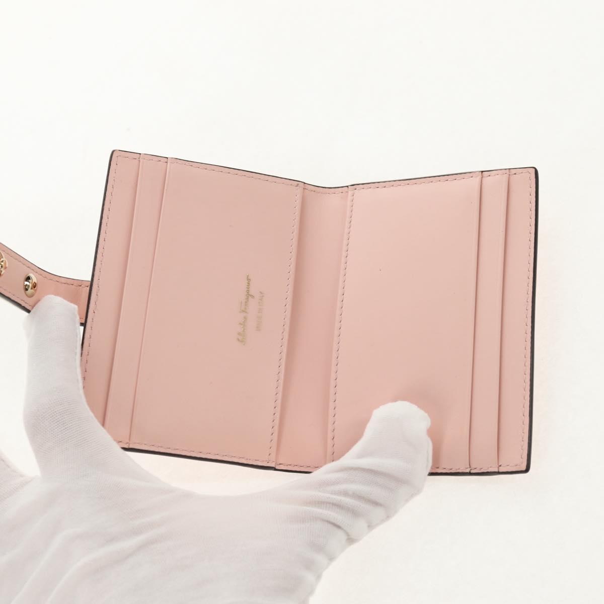 Salvatore Ferragamo Gancini Card Case Leather Pink Gold Auth am10013V