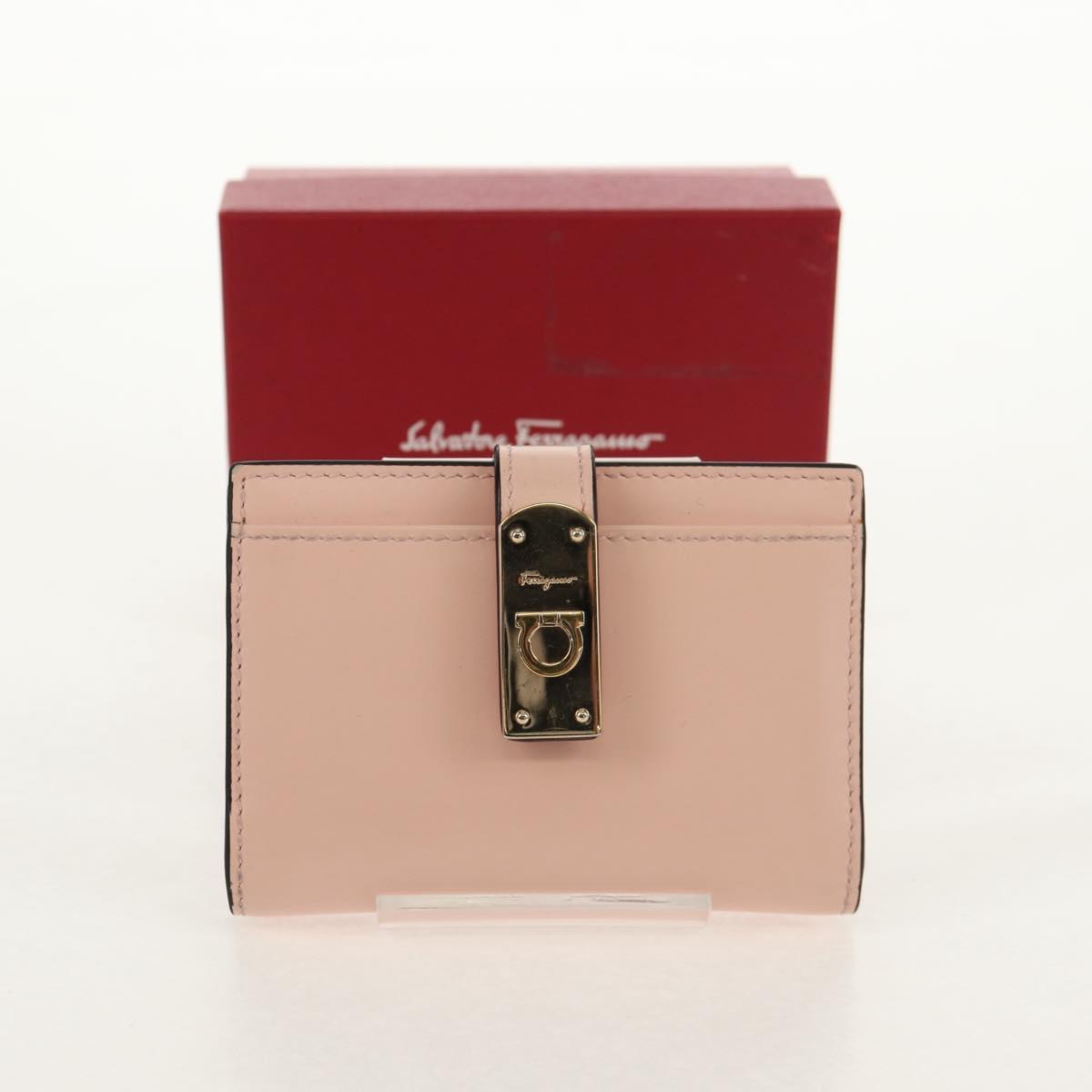 Salvatore Ferragamo Gancini Card Case Leather Pink Gold Auth am10013V