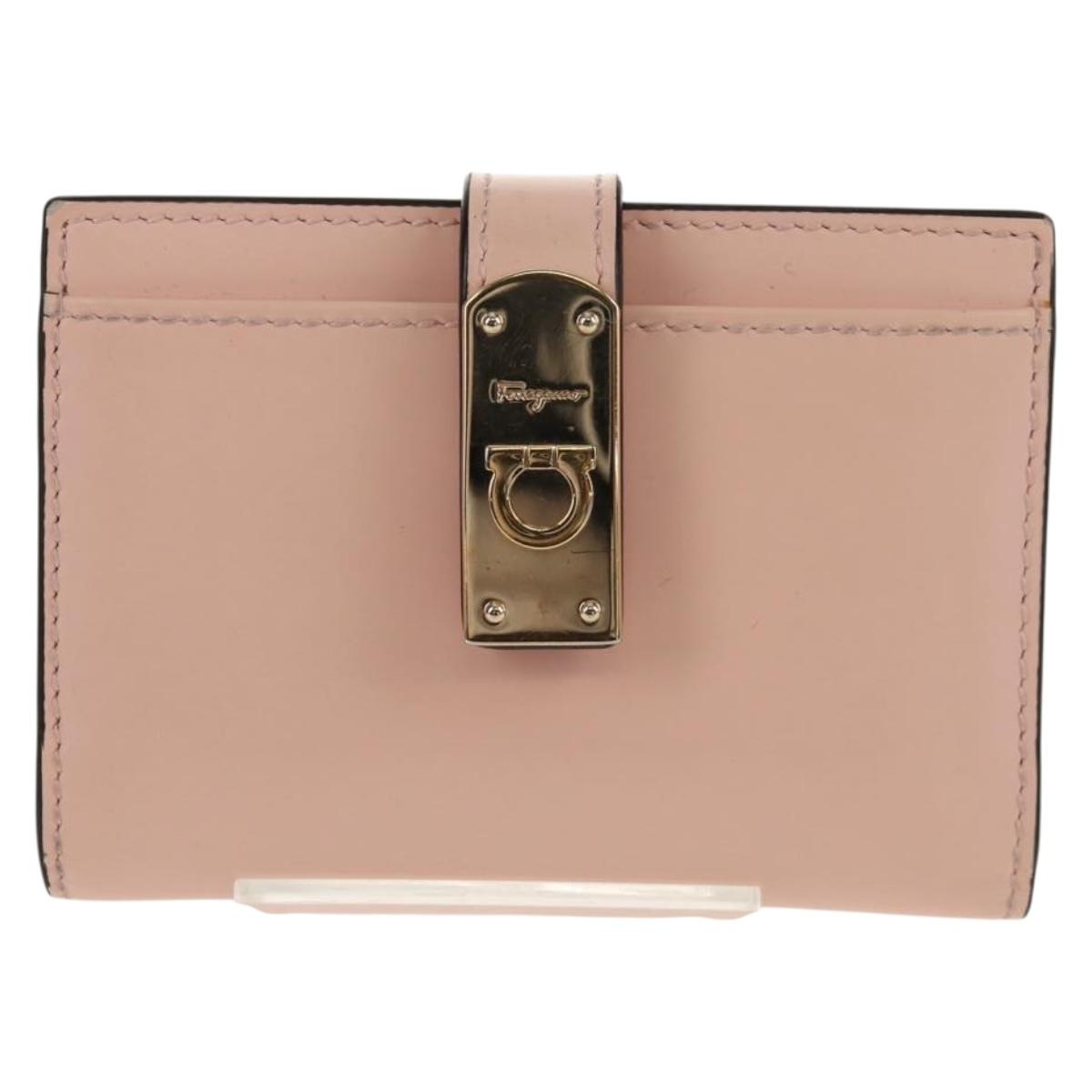 Salvatore Ferragamo Gancini Card Case Leather Pink Gold Auth am10013V