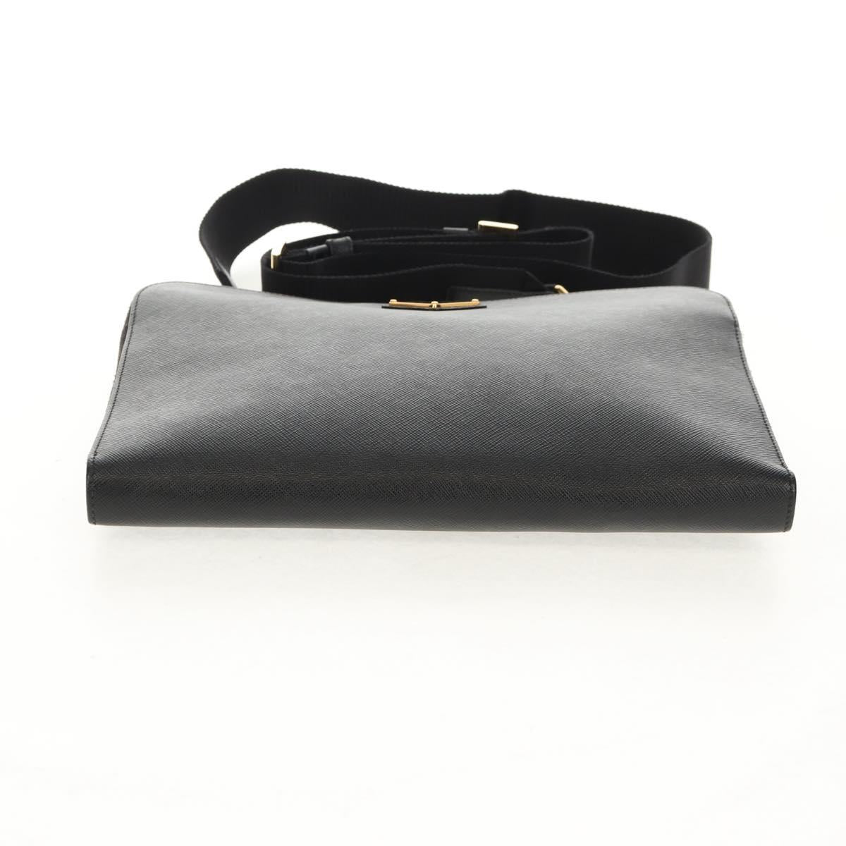 PRADA Shoulder Bag Safiano leather Black Gold Auth am10022V