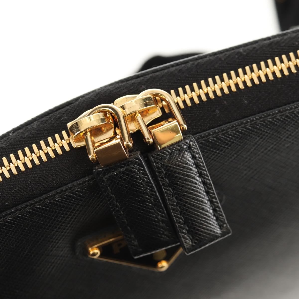 PRADA Shoulder Bag Safiano leather Black Gold Auth am10022V