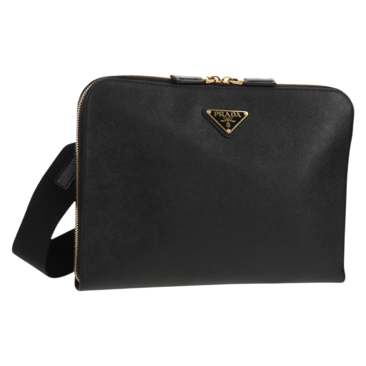 PRADA Shoulder Bag Safiano leather Black Gold Auth am10022V