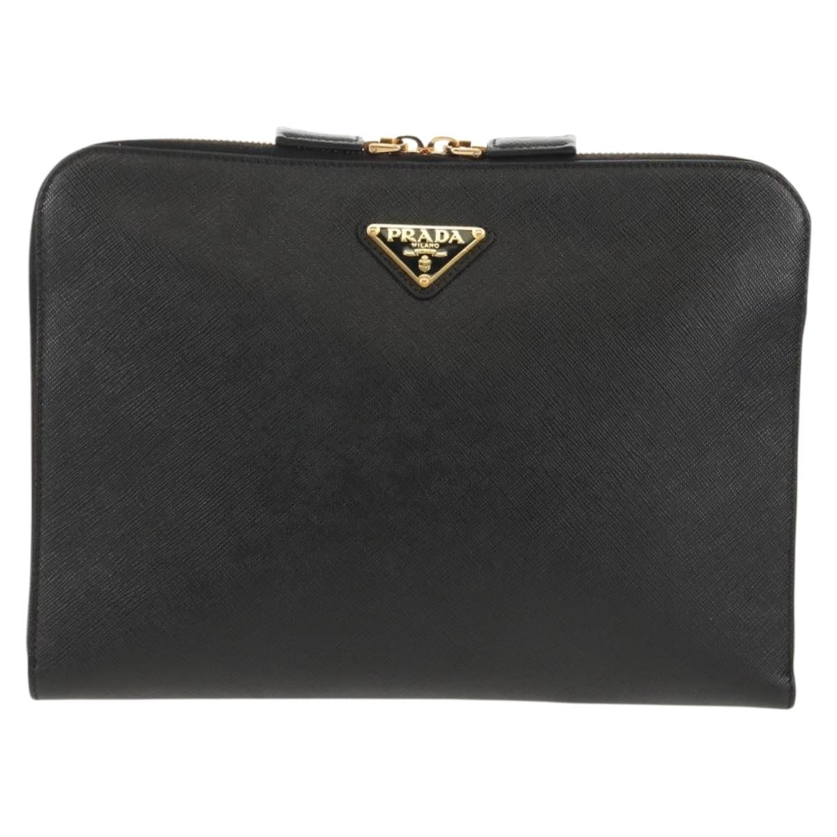 PRADA Shoulder Bag Safiano leather Black Gold Auth am10022V