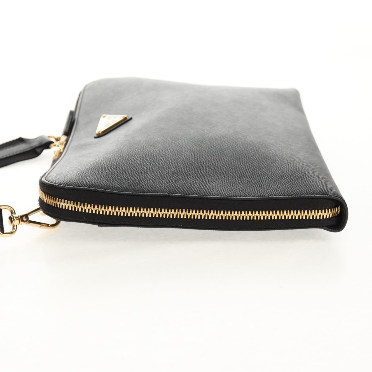 PRADA Shoulder Bag Safiano leather Black Gold Auth am10022V