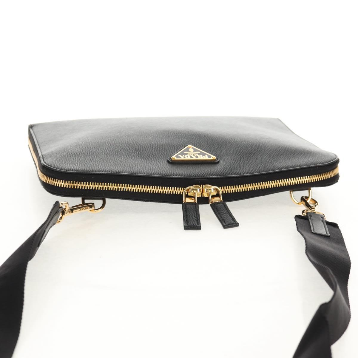 PRADA Shoulder Bag Safiano leather Black Gold Auth am10022V