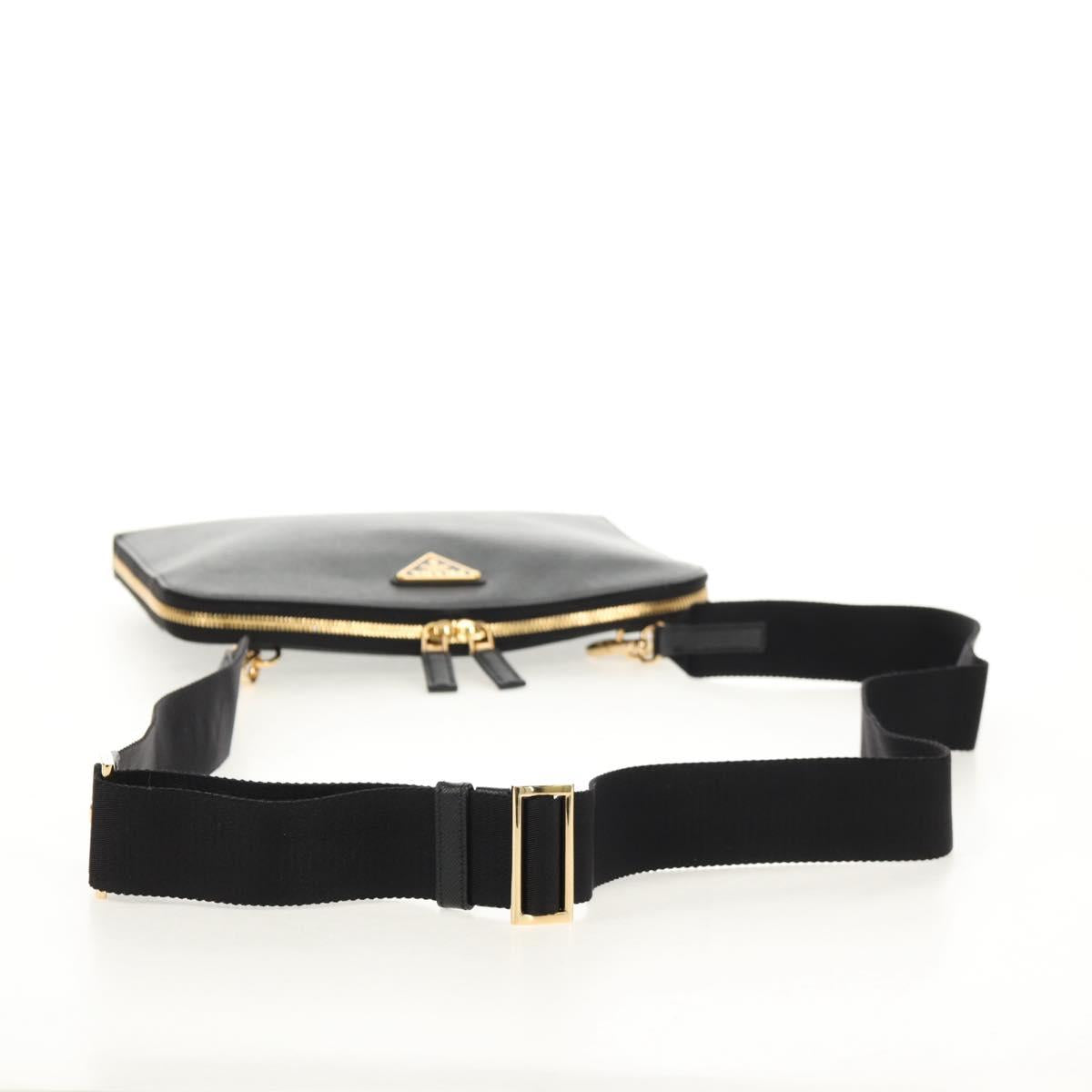 PRADA Shoulder Bag Safiano leather Black Gold Auth am10022V