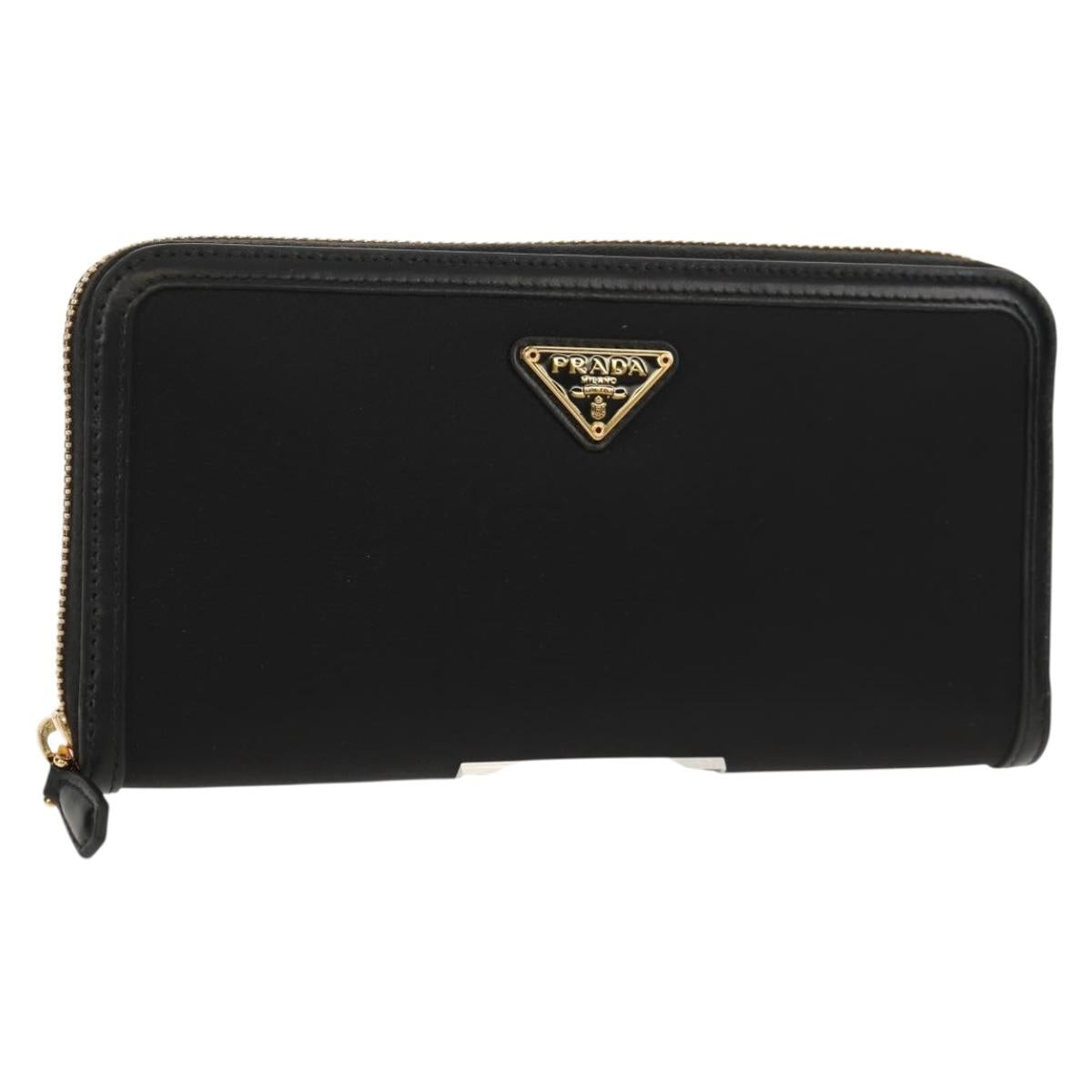 PRADA Long Wallet Leather Nylon Black Gold 1ML506 Auth am10026V