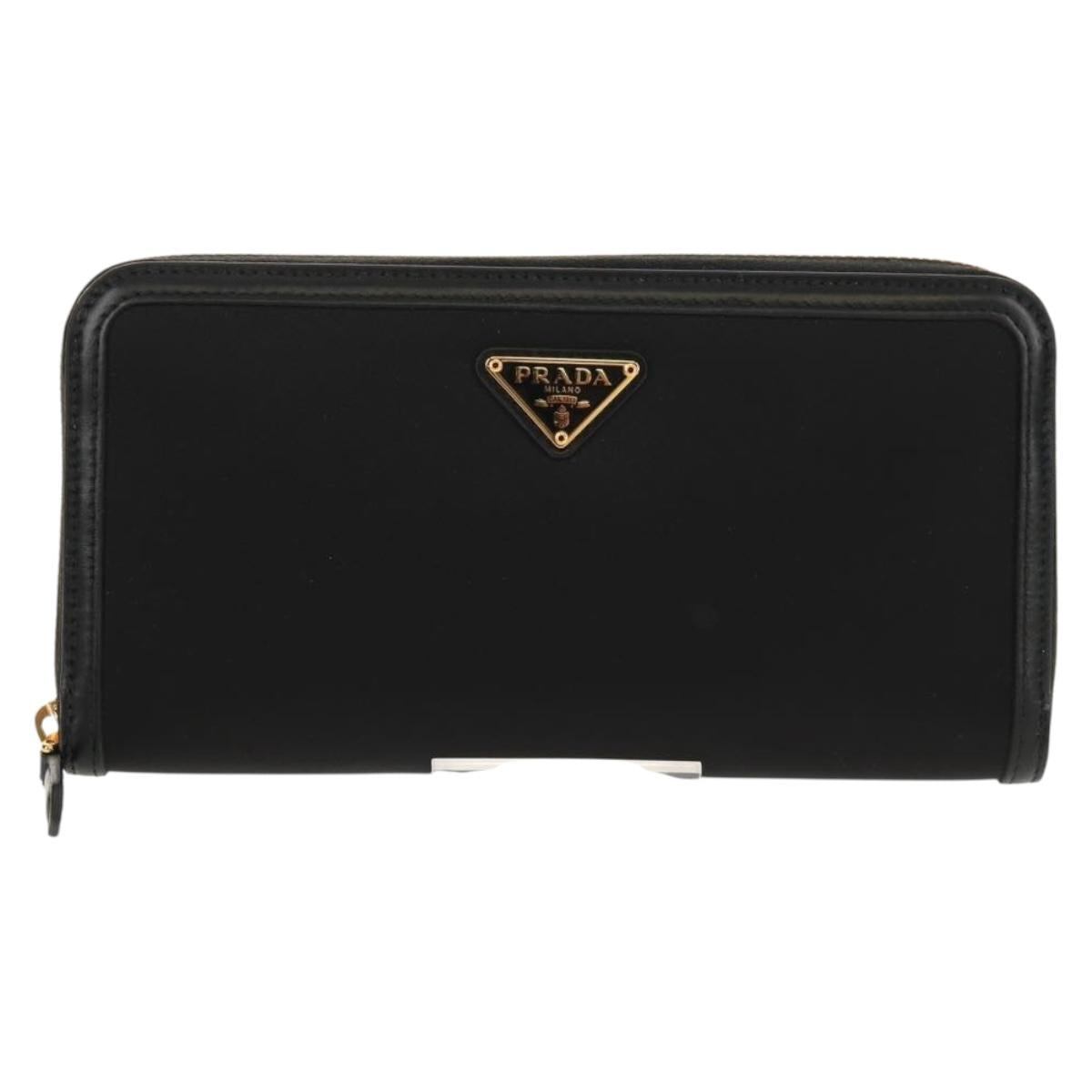PRADA Long Wallet Leather Nylon Black Gold 1ML506 Auth am10026V