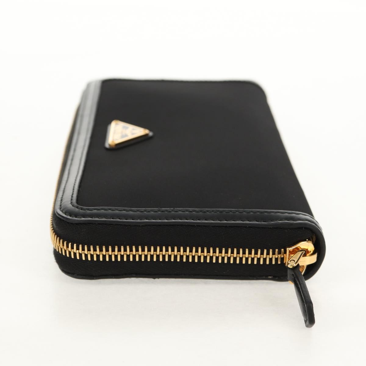PRADA Long Wallet Leather Nylon Black Gold 1ML506 Auth am10026V