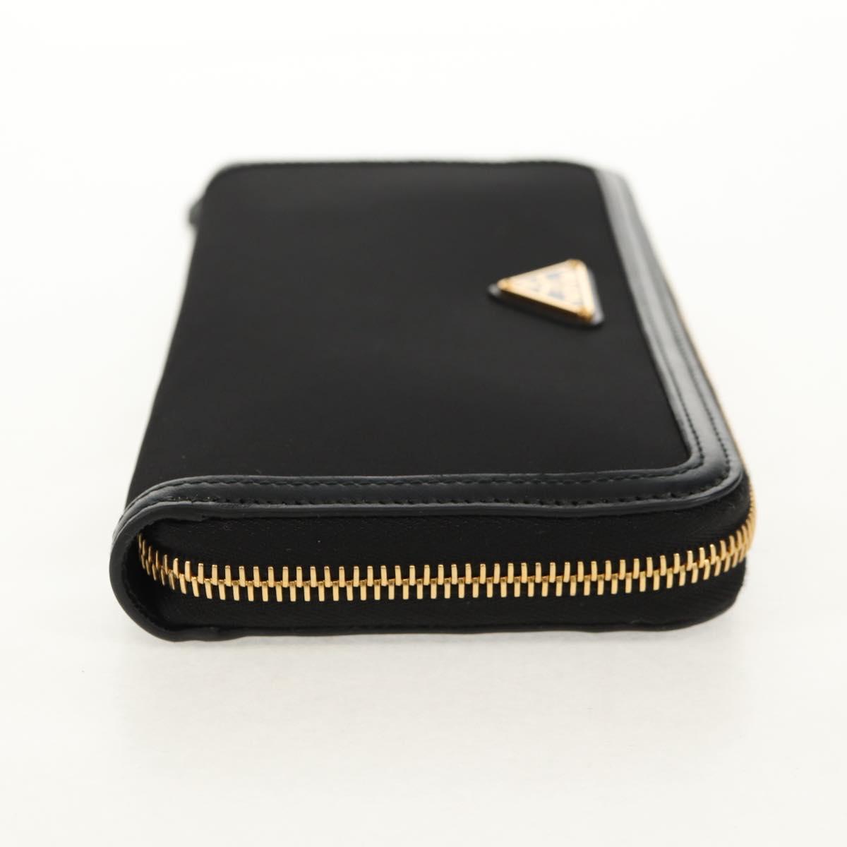 PRADA Long Wallet Leather Nylon Black Gold 1ML506 Auth am10026V