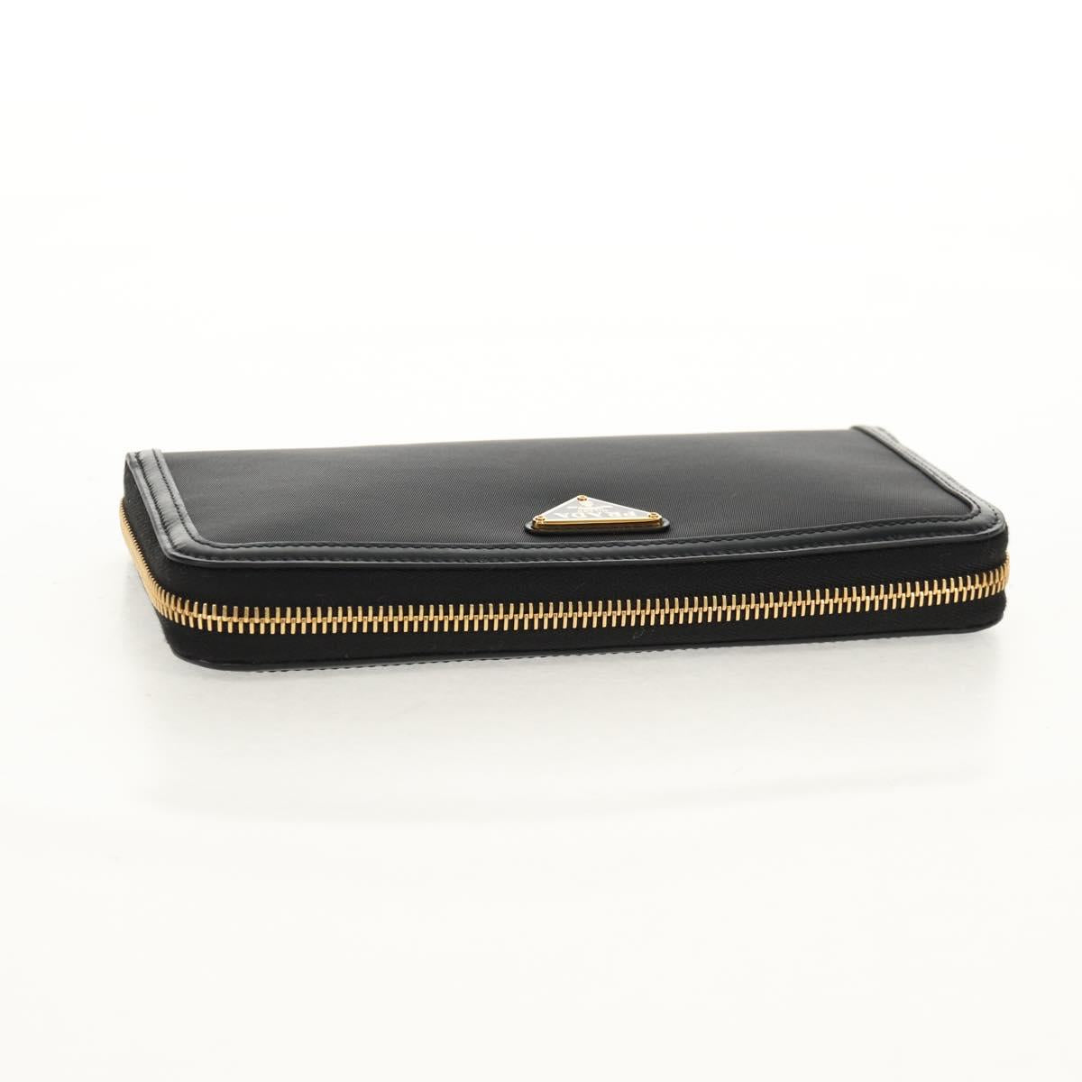 PRADA Long Wallet Leather Nylon Black Gold 1ML506 Auth am10026V