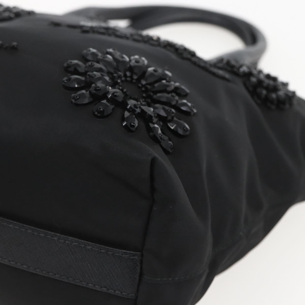 PRADA Beads Hand Bag Nylon Black Silver Auth am10030V