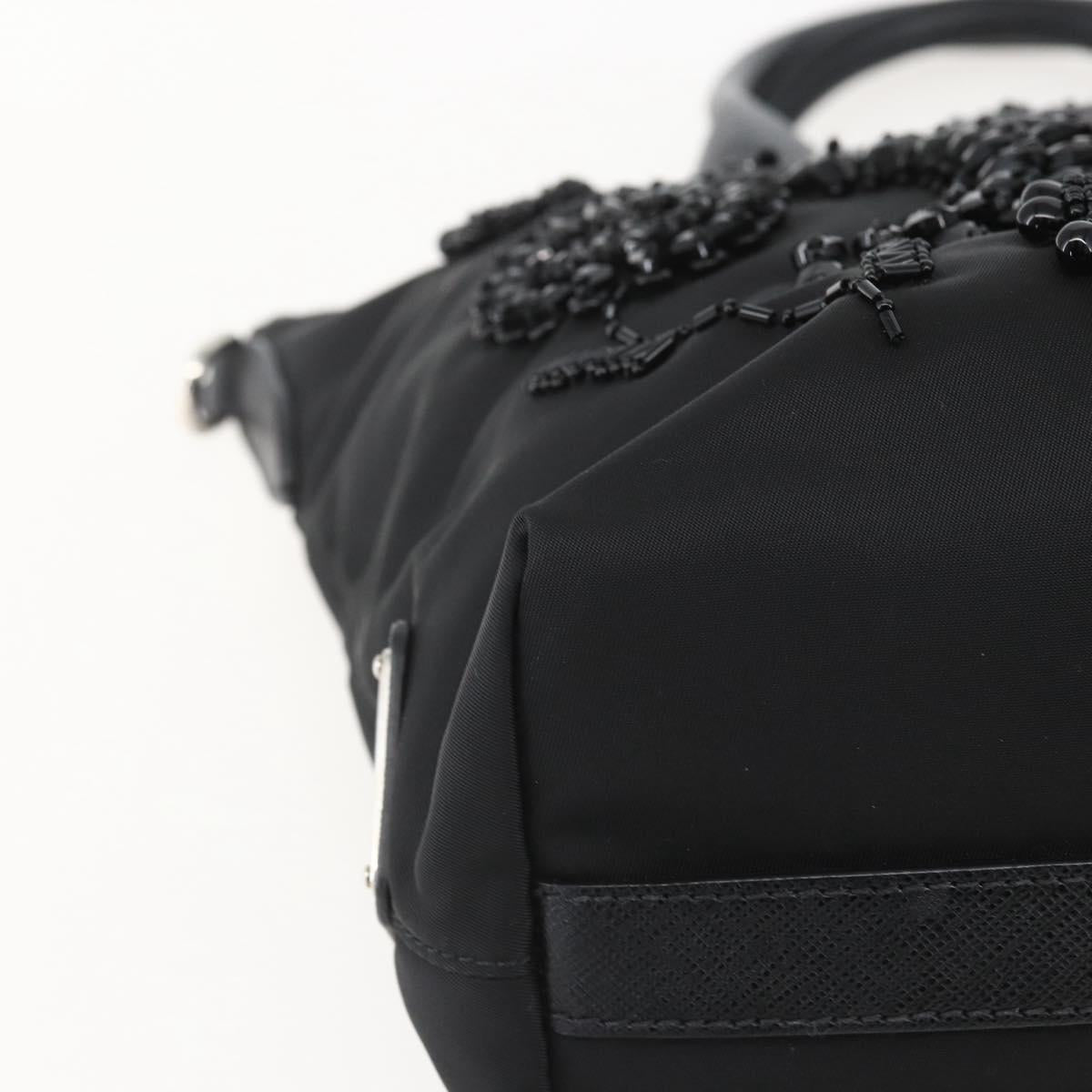 PRADA Beads Hand Bag Nylon Black Silver Auth am10030V