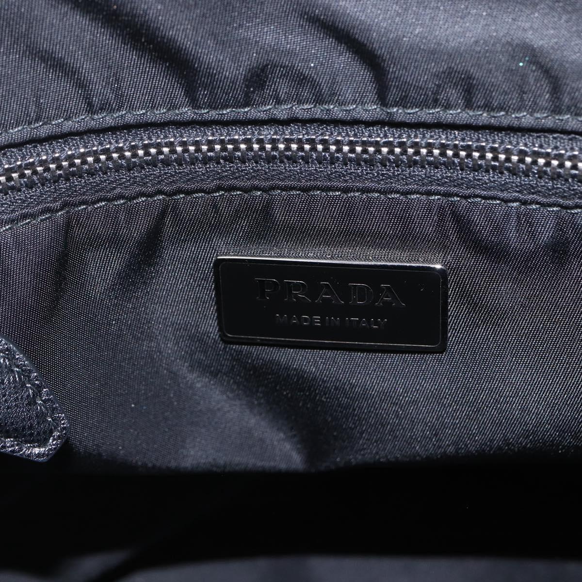 PRADA Beads Hand Bag Nylon Black Silver Auth am10030V