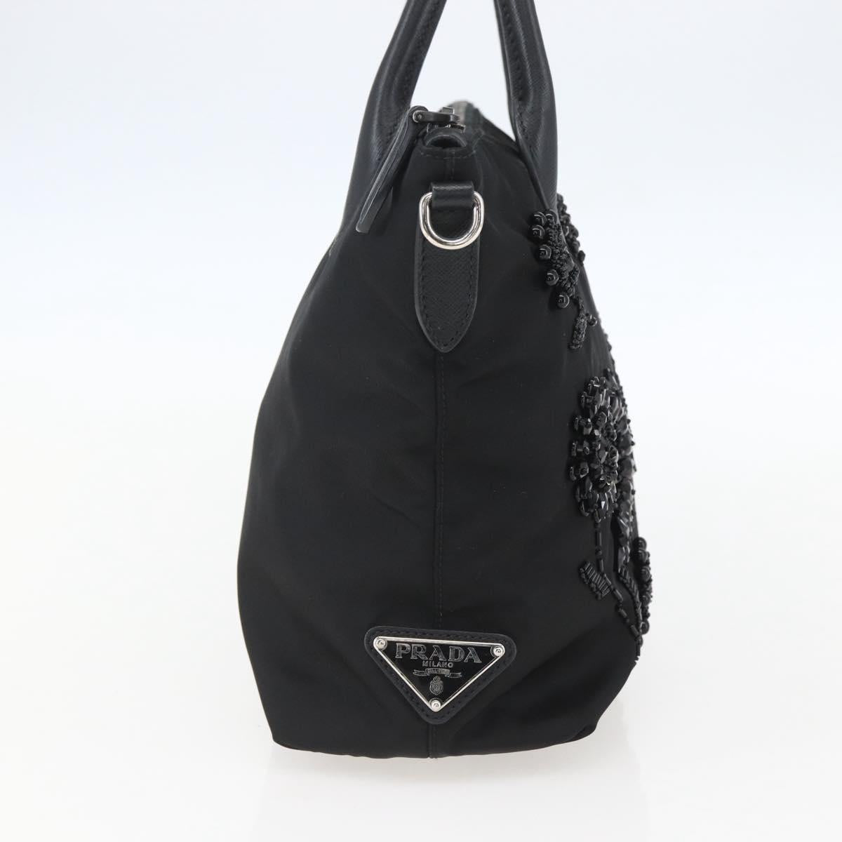 PRADA Beads Hand Bag Nylon Black Silver Auth am10030V