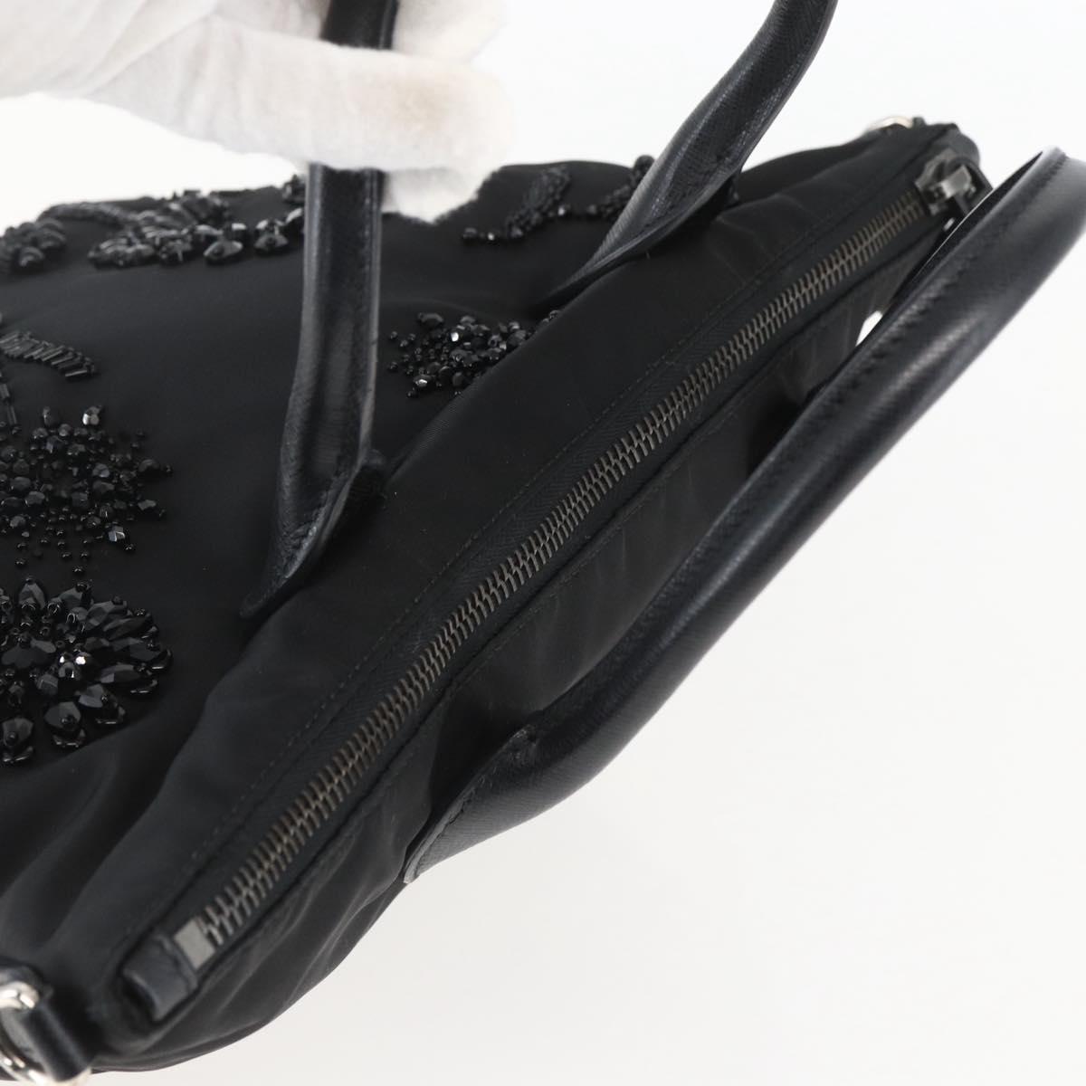 PRADA Beads Hand Bag Nylon Black Silver Auth am10030V