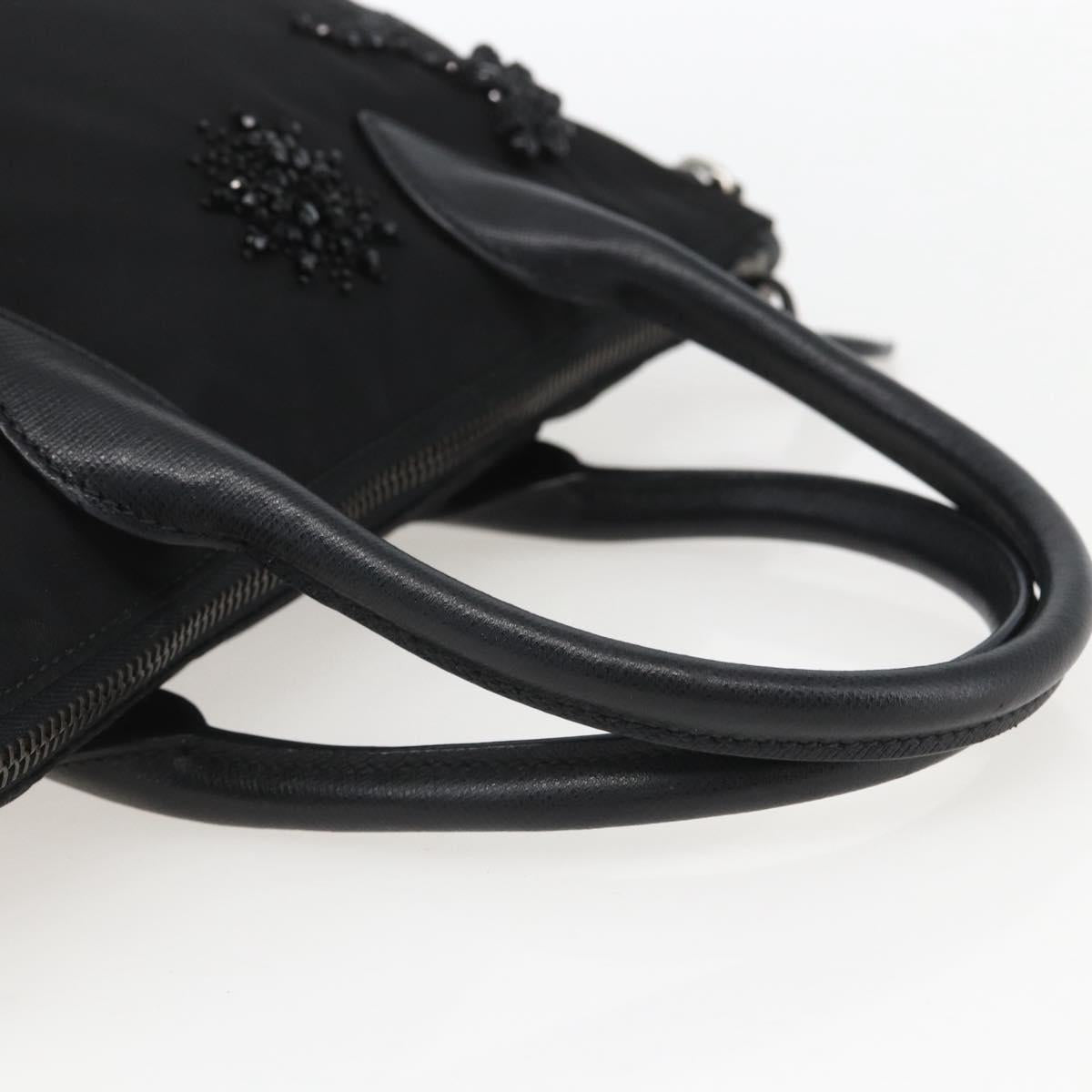 PRADA Beads Hand Bag Nylon Black Silver Auth am10030V