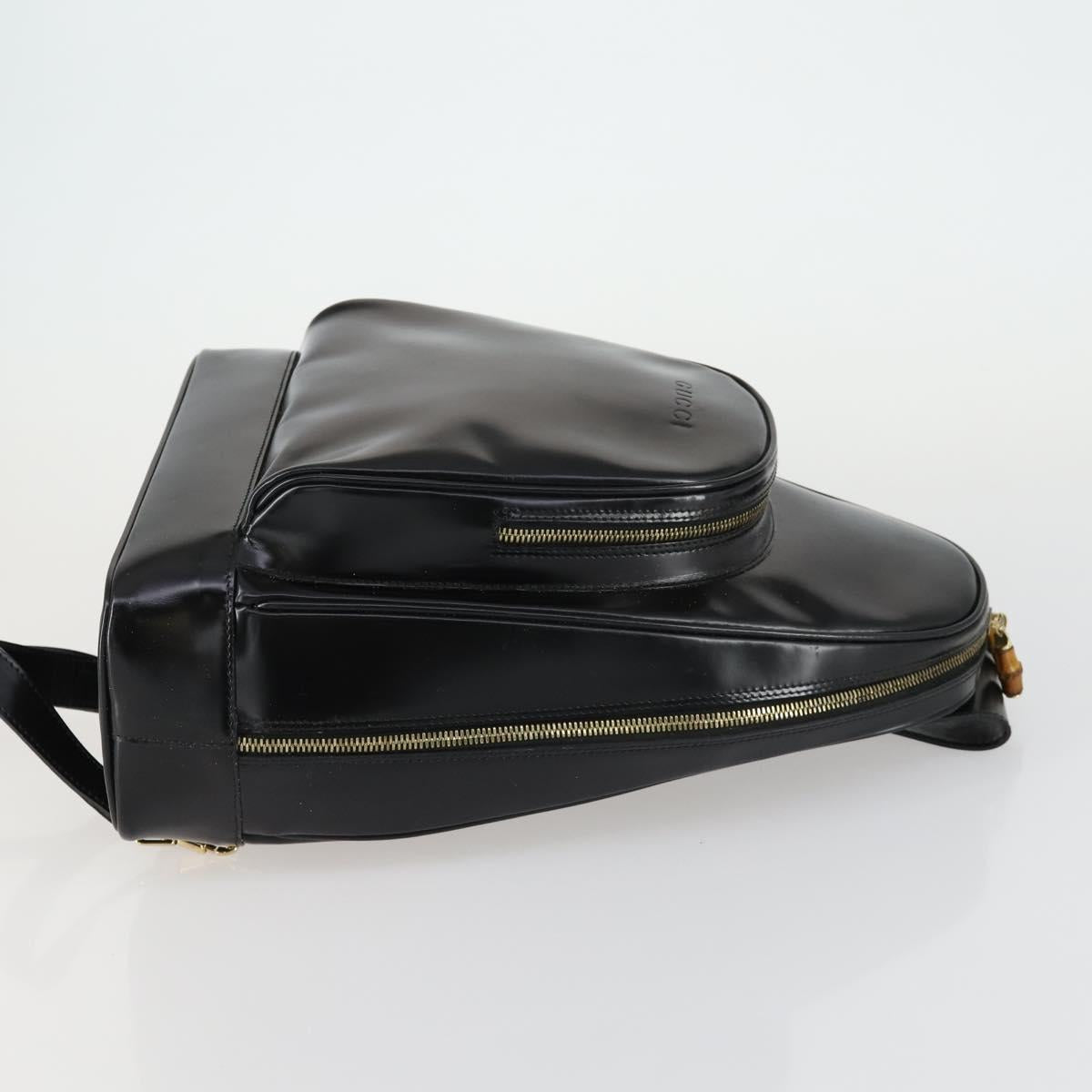 GUCCI Bamboo Body Bag Enamel Black Gold 003 2113 0027 Auth am10040