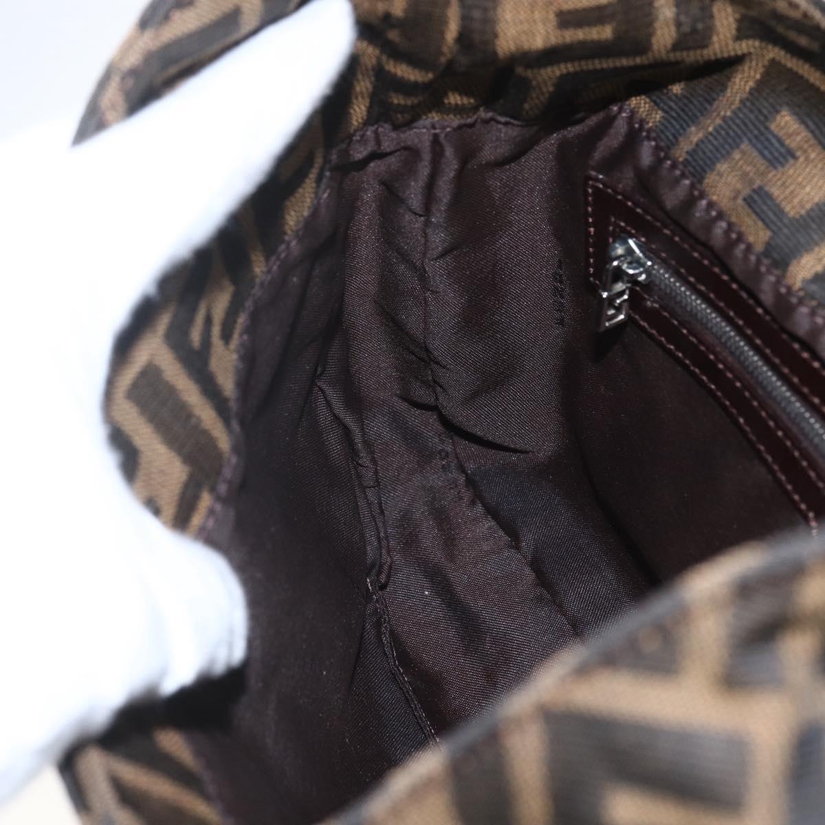 FENDI Zucca Canvas Mamma Baguette Shoulder Bag Black Brown Auth am10048V