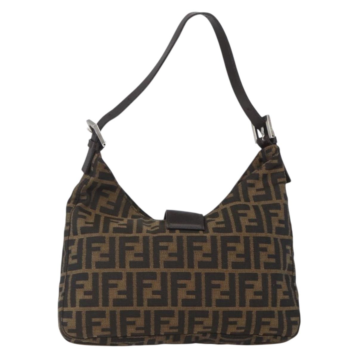 FENDI Zucca Canvas Mamma Baguette Shoulder Bag Black Brown Auth am10048V