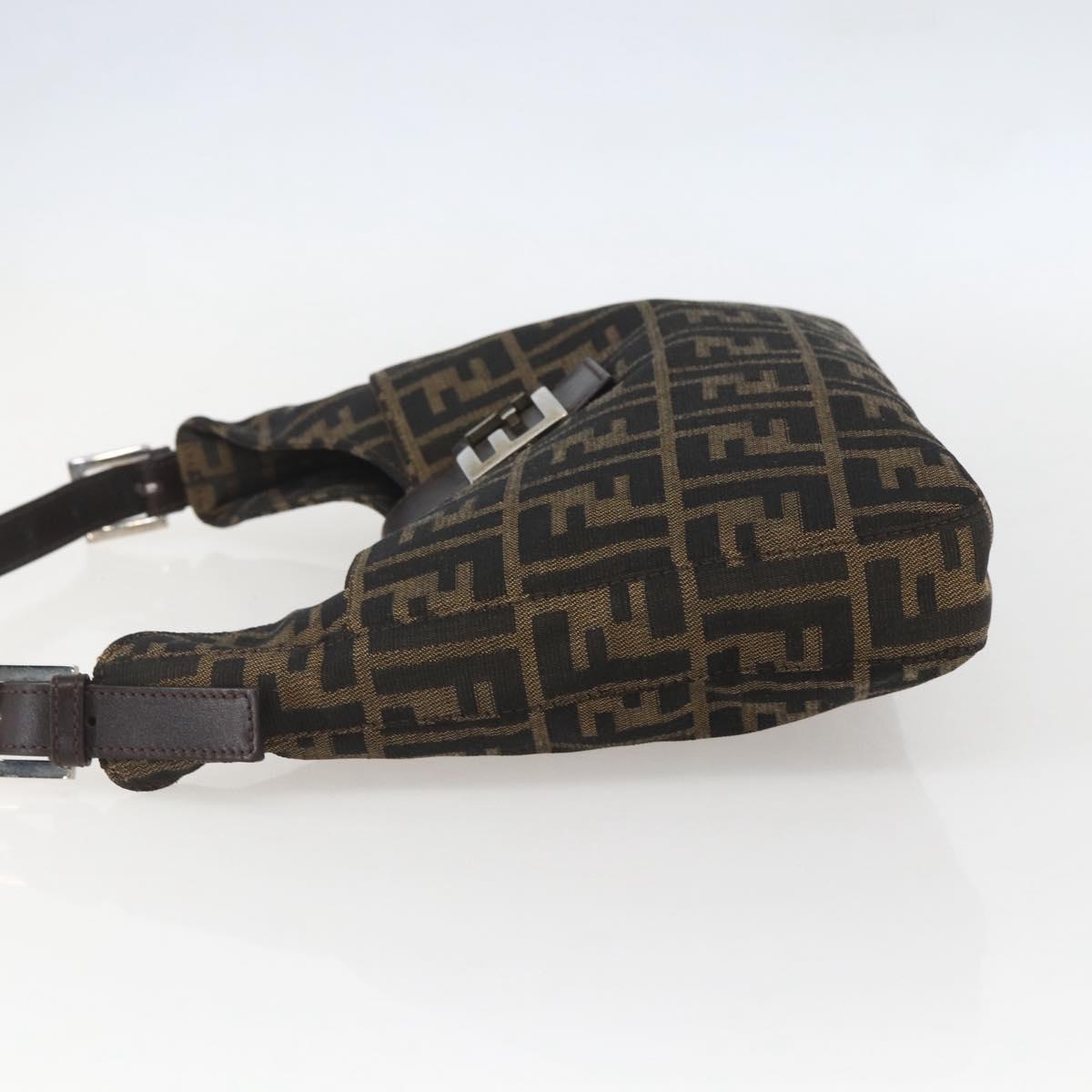 FENDI Zucca Canvas Mamma Baguette Shoulder Bag Black Brown Auth am10048V