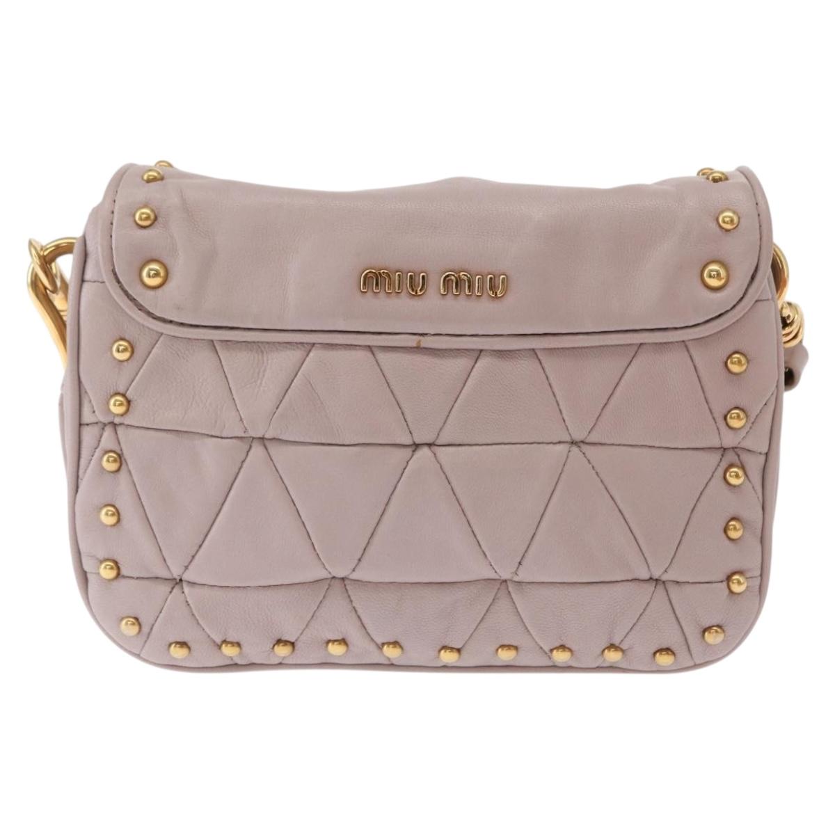 Miu Miu Studs Turn Lock Shoulder Bag Leather Purple Gold Auth am10057V