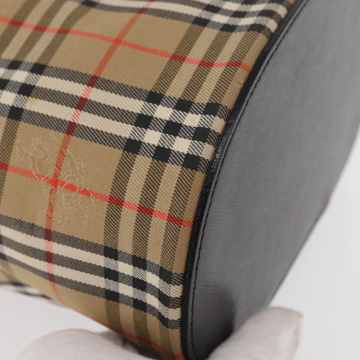 BURBERRY Nova Check Vanity Hand Bag Canvas Beige Gold Auth am10060V