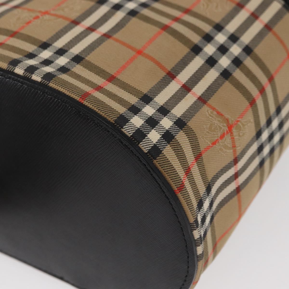 BURBERRY Nova Check Vanity Hand Bag Canvas Beige Gold Auth am10060V