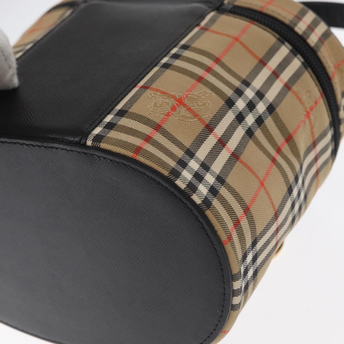 BURBERRY Nova Check Vanity Hand Bag Canvas Beige Gold Auth am10060V