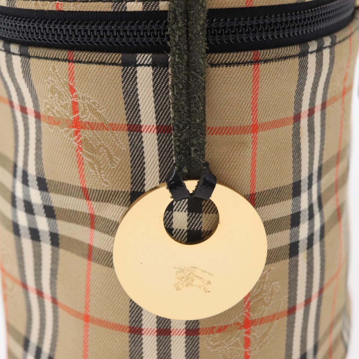BURBERRY Nova Check Vanity Hand Bag Canvas Beige Gold Auth am10060V