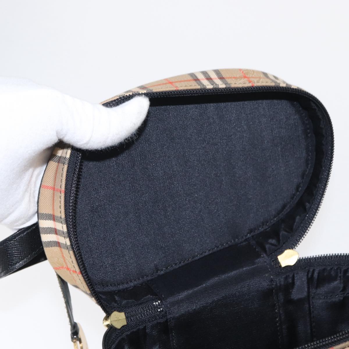 BURBERRY Nova Check Vanity Hand Bag Canvas Beige Gold Auth am10060V