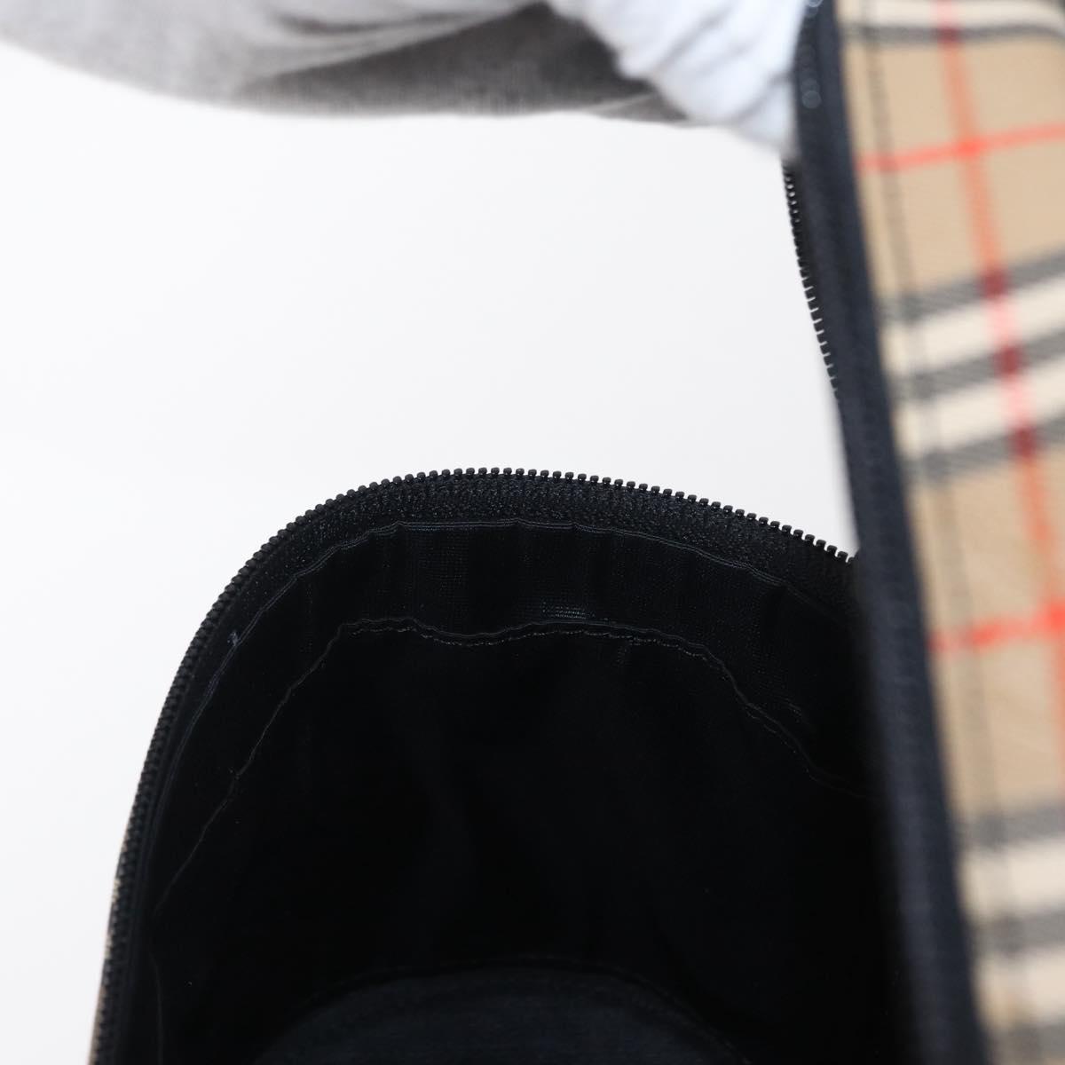 BURBERRY Nova Check Vanity Hand Bag Canvas Beige Gold Auth am10060V