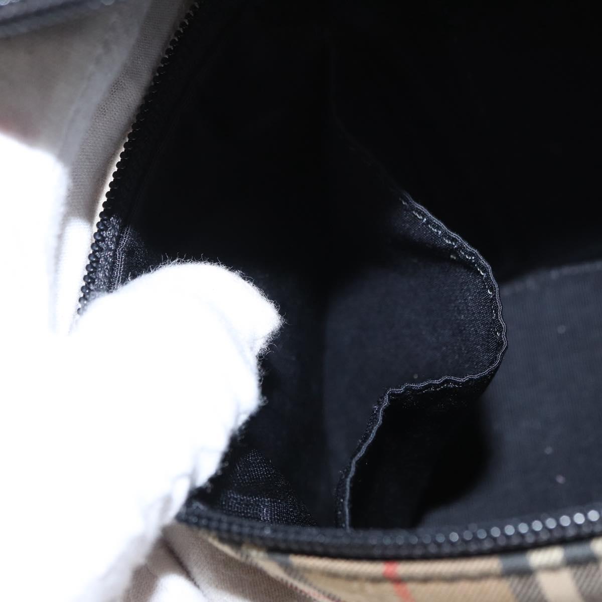 BURBERRY Nova Check Vanity Hand Bag Canvas Beige Gold Auth am10060V