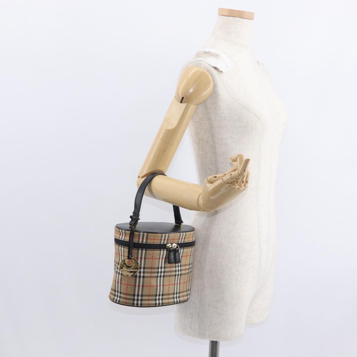 BURBERRY Nova Check Vanity Hand Bag Canvas Beige Gold Auth am10060V