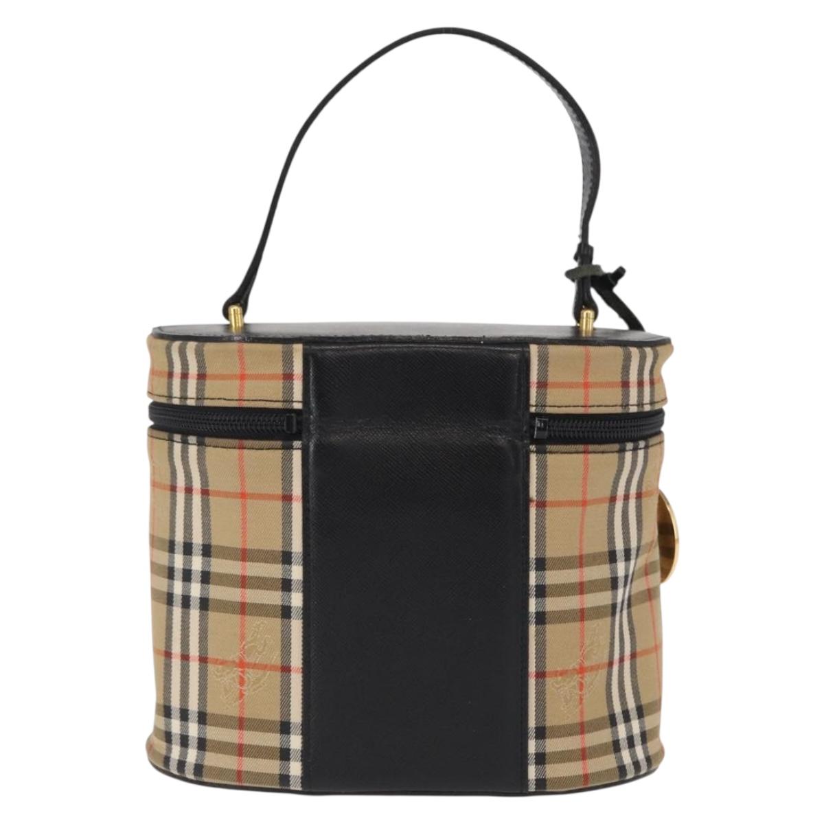 BURBERRY Nova Check Vanity Hand Bag Canvas Beige Gold Auth am10060V