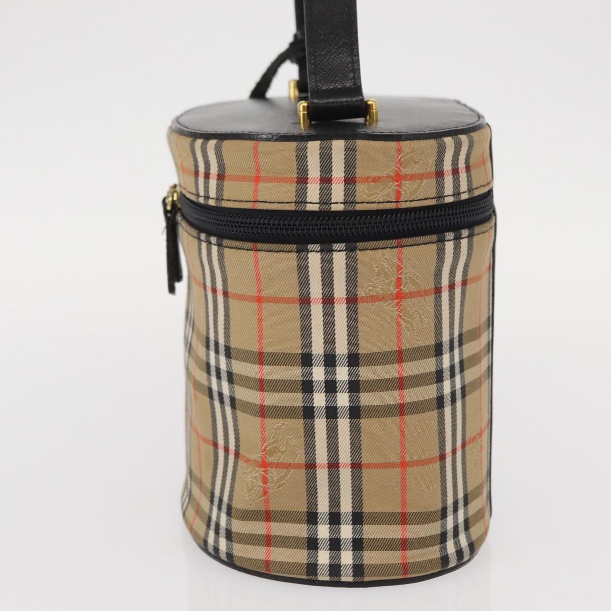 BURBERRY Nova Check Vanity Hand Bag Canvas Beige Gold Auth am10060V