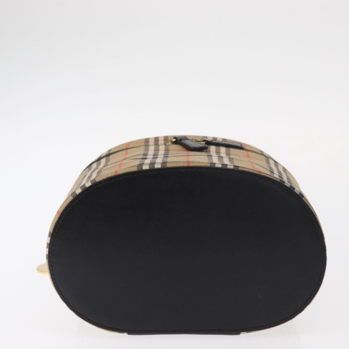 BURBERRY Nova Check Vanity Hand Bag Canvas Beige Gold Auth am10060V