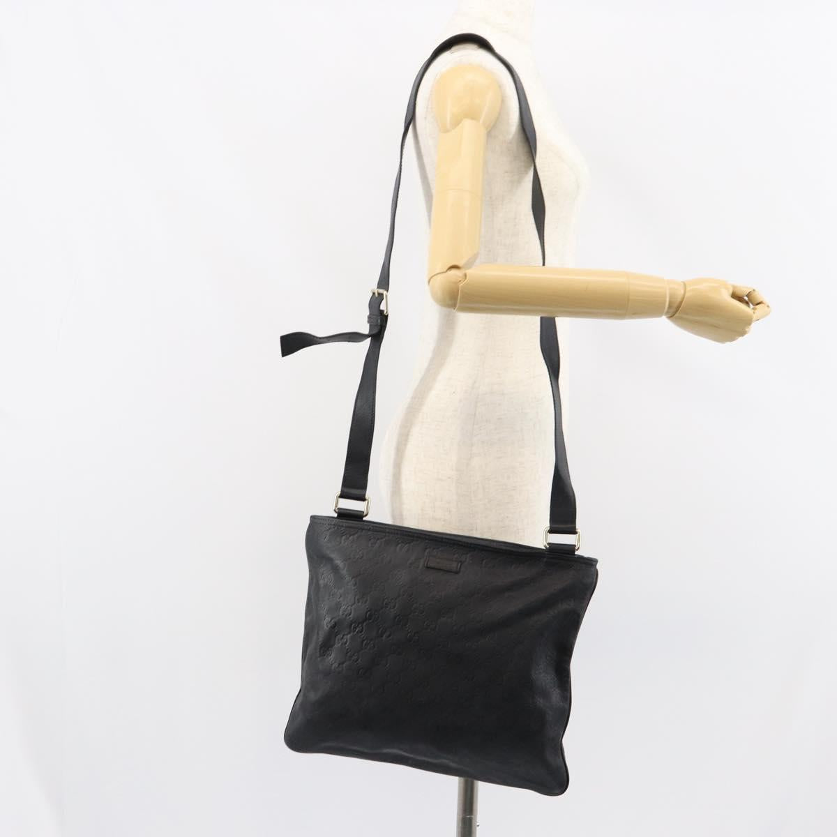 GUCCI GG Canvas Guccissima Shoulder Bag Leather Black Gold 201446 Auth am10066