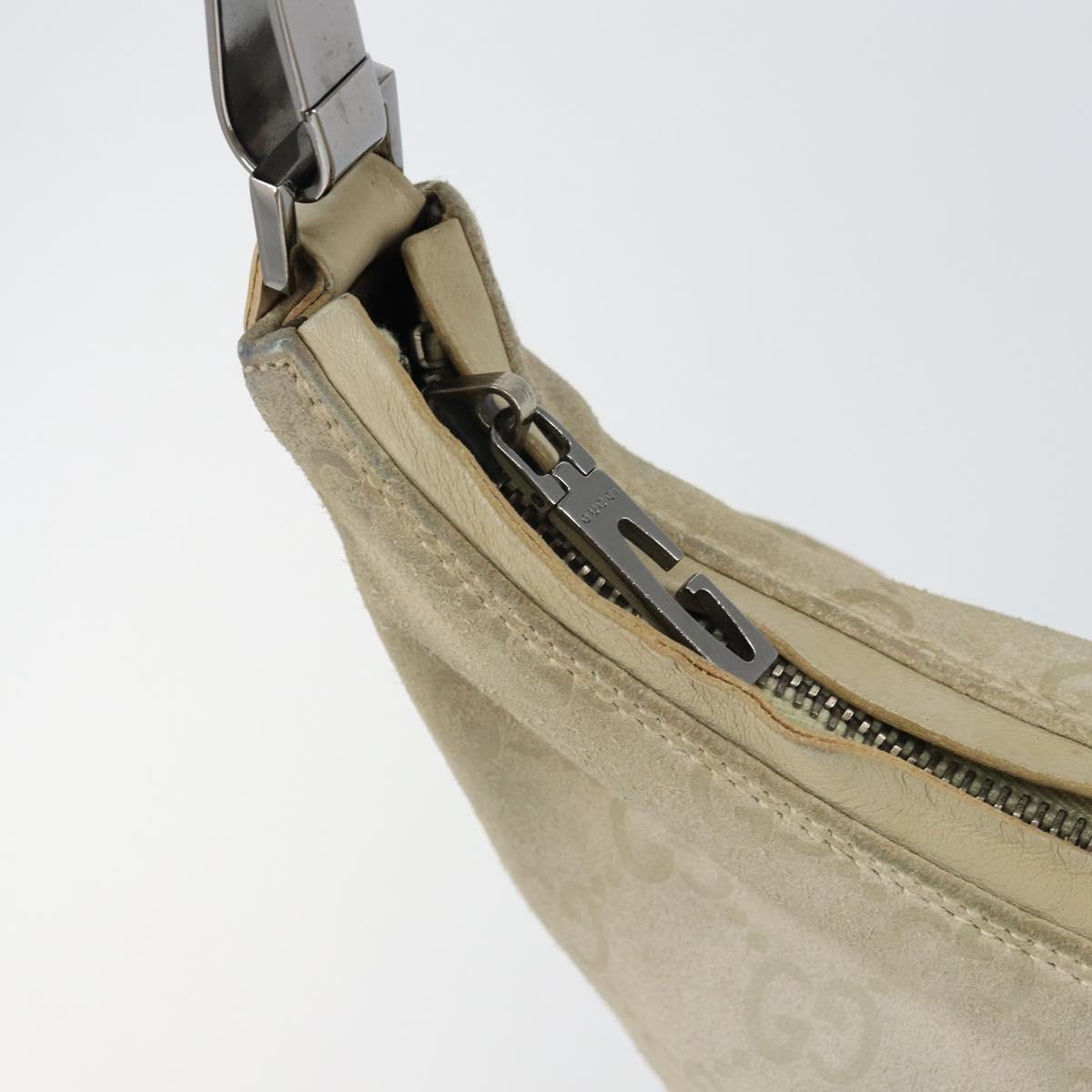 GUCCI GG Canvas Shoulder Bag Suede White Silver 000 0602 Auth am10075