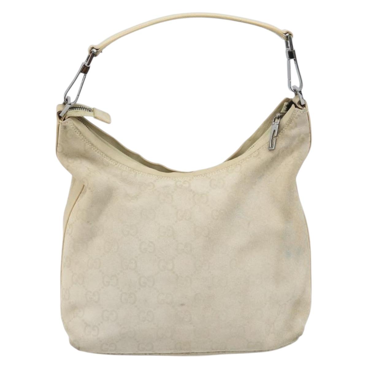GUCCI GG Canvas Shoulder Bag Suede White Silver 000 0602 Auth am10075