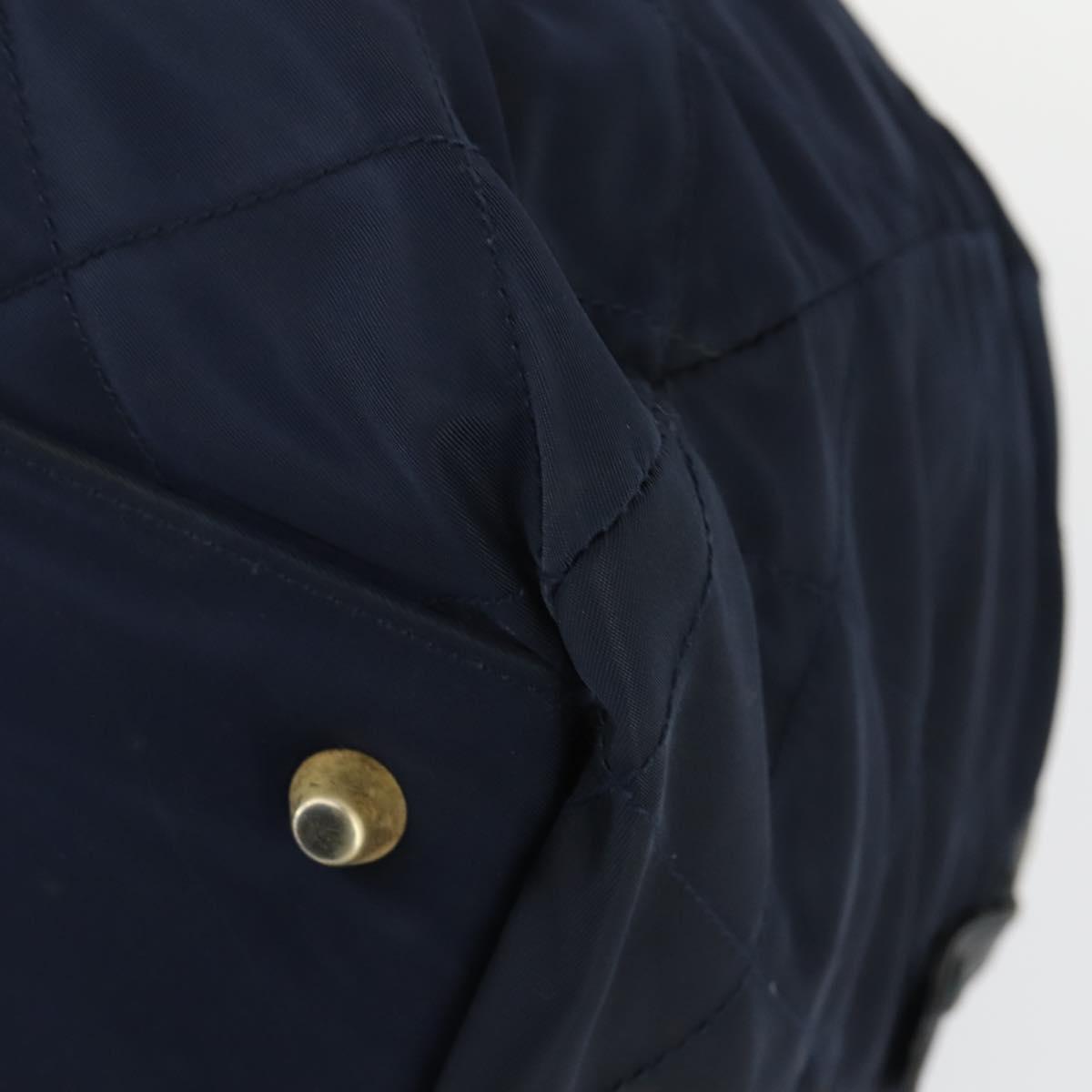 PRADA Chain Tote Bag Nylon Navy Gold Auth am10079